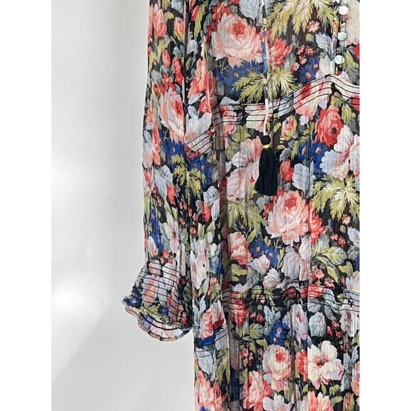 Anthropologie Marias Printed Chiffon Maxi Dress Floral Long Sleeve Sheer Sz L - Picture 3 of 7